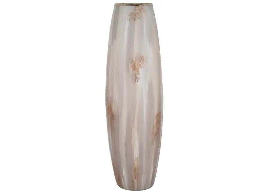 31" Curved Glass Vase Opal Finish, Ivory Multi