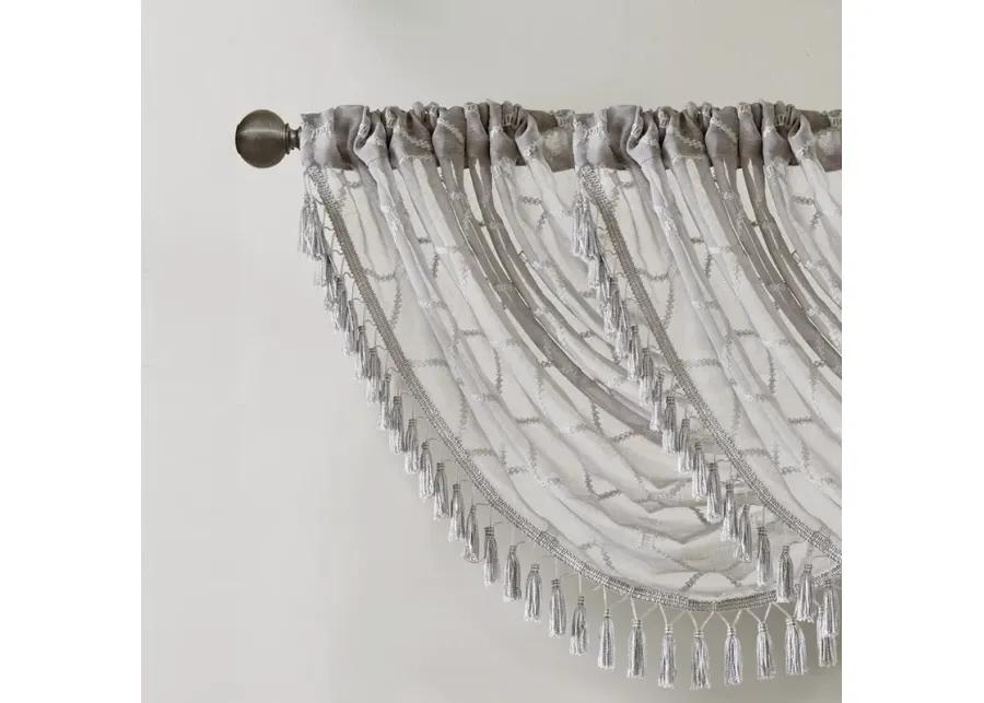 Madison Park Irina Grey Diamond Sheer Embroidered Waterfall Valance