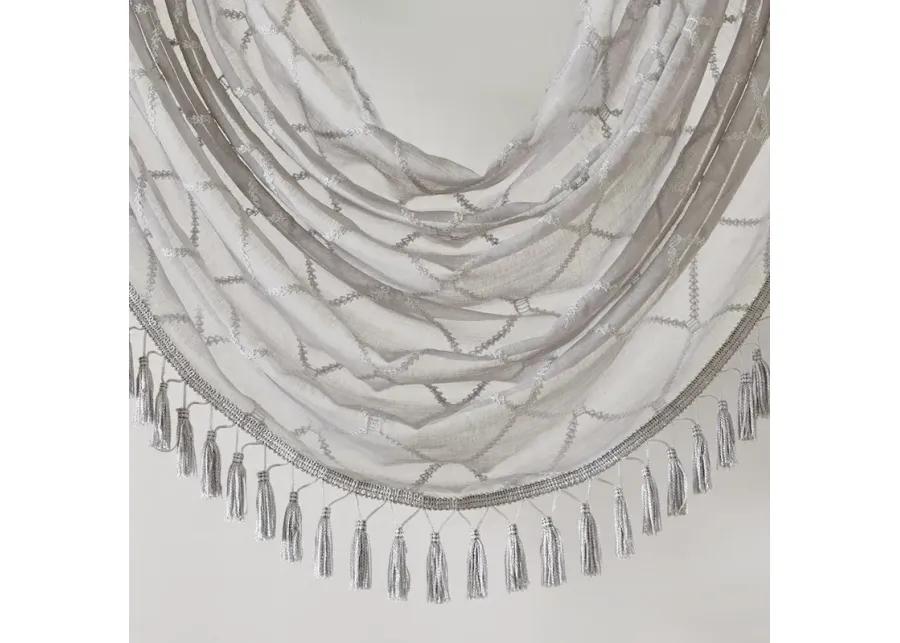 Madison Park Irina Grey Diamond Sheer Embroidered Waterfall Valance