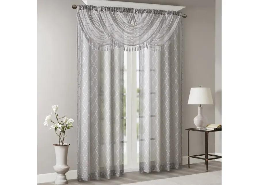 Madison Park Irina Grey Diamond Sheer Embroidered Waterfall Valance