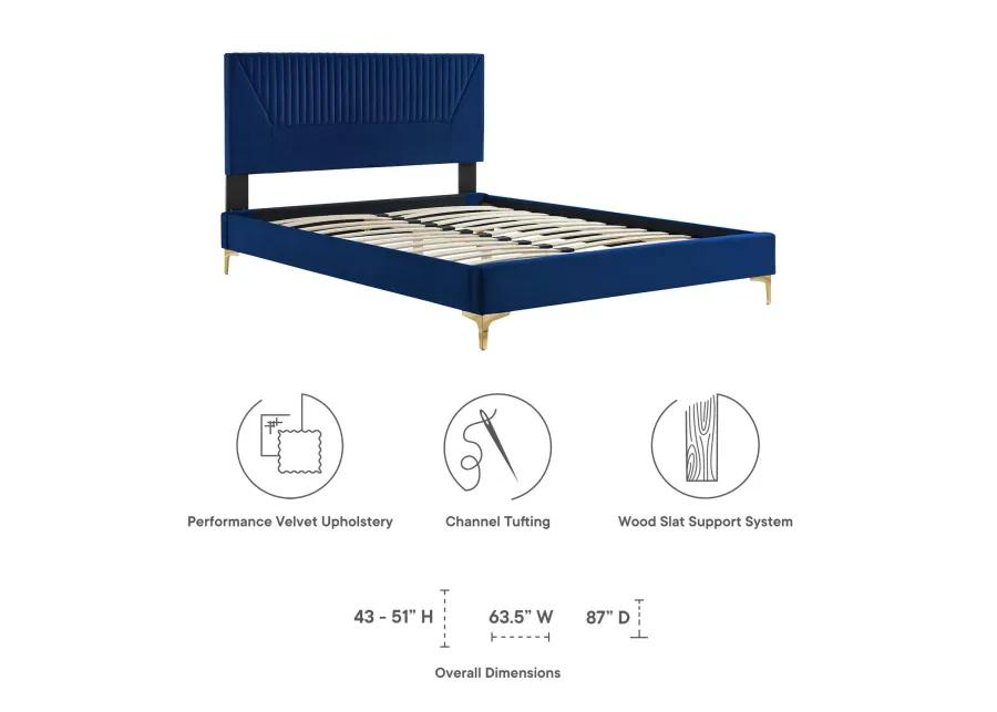 Yasmine Channel Tufted Performance Velvet Queen Platform Bed