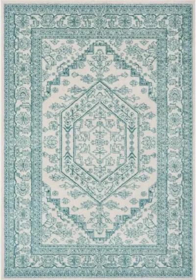 Adirondack Contemporary Ivory / Teal 4' X 6' Powerloomed Rug