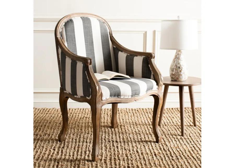 ESTHER ARM CHAIR WITH AWNING STRIPES - FLAT BLACK NAIL HEADS 