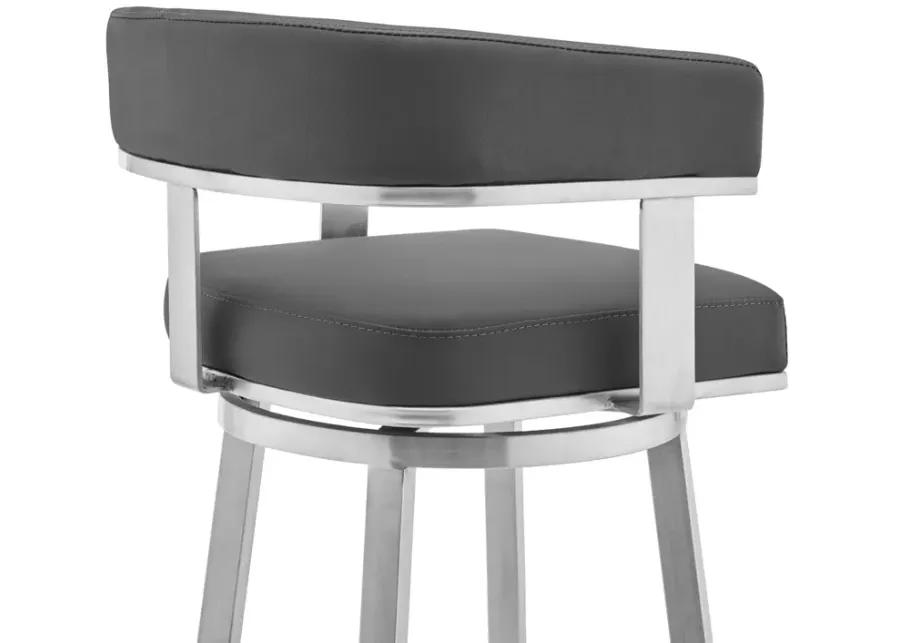 Cohen 26" Gray Faux Leather and Brushed Stainless Steel Swivel Bar Stool