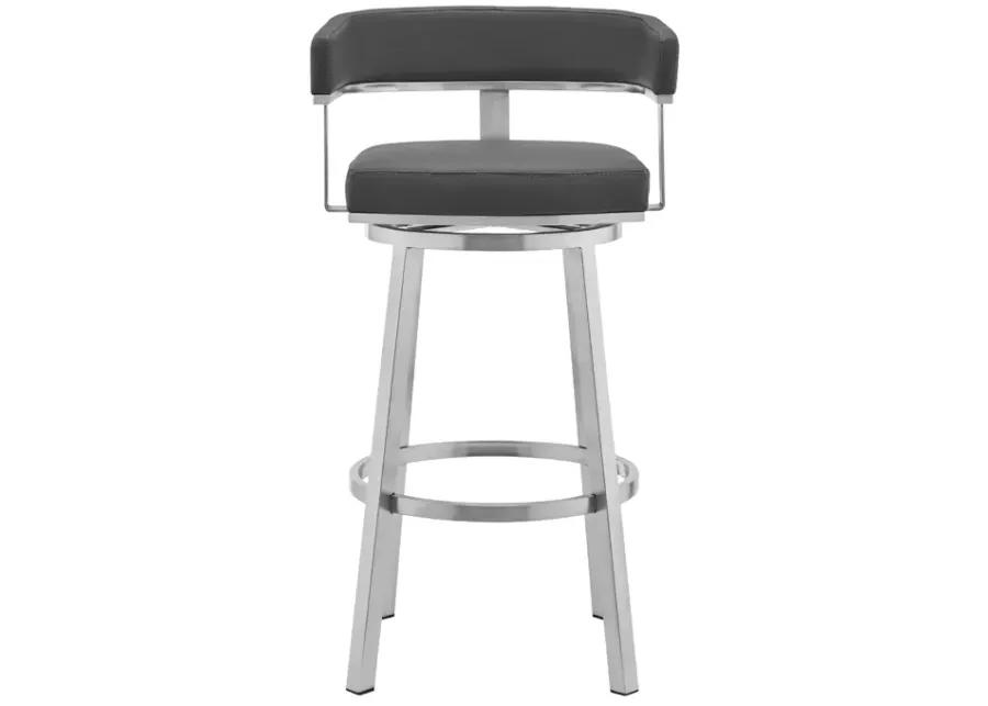 Cohen 26" Gray Faux Leather and Brushed Stainless Steel Swivel Bar Stool