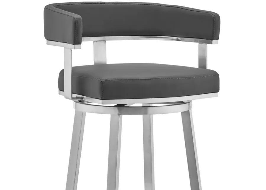 Cohen 26" Gray Faux Leather and Brushed Stainless Steel Swivel Bar Stool