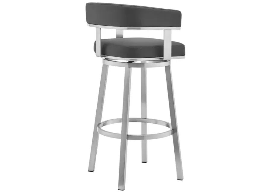 Cohen 26" Gray Faux Leather and Brushed Stainless Steel Swivel Bar Stool