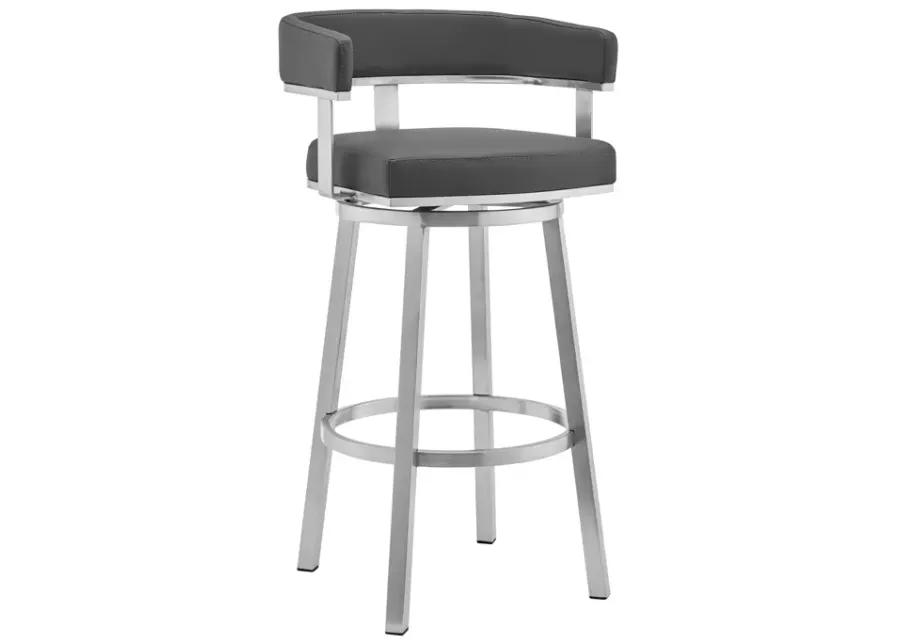 Cohen 26" Gray Faux Leather and Brushed Stainless Steel Swivel Bar Stool