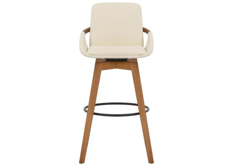 Baylor 30" Cream Faux Leather and Walnut Wood Swivel Bar Stool