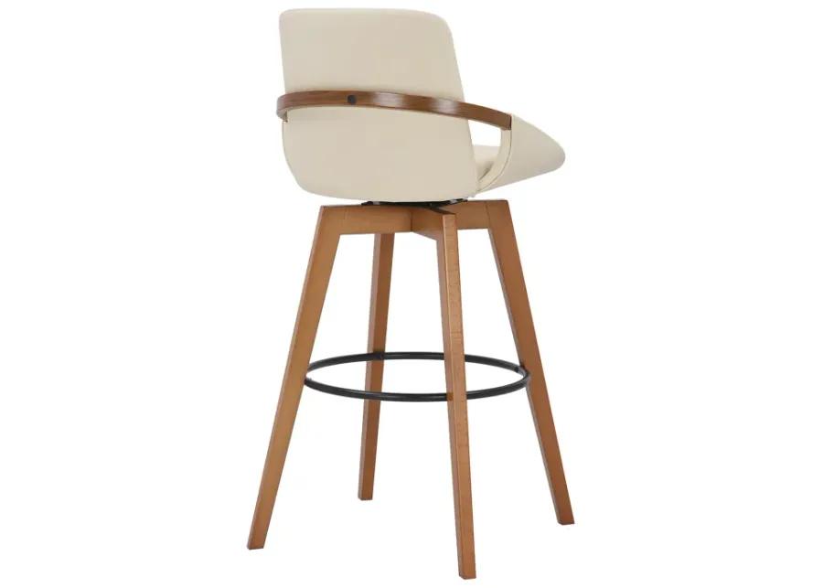 Baylor 30" Cream Faux Leather and Walnut Wood Swivel Bar Stool