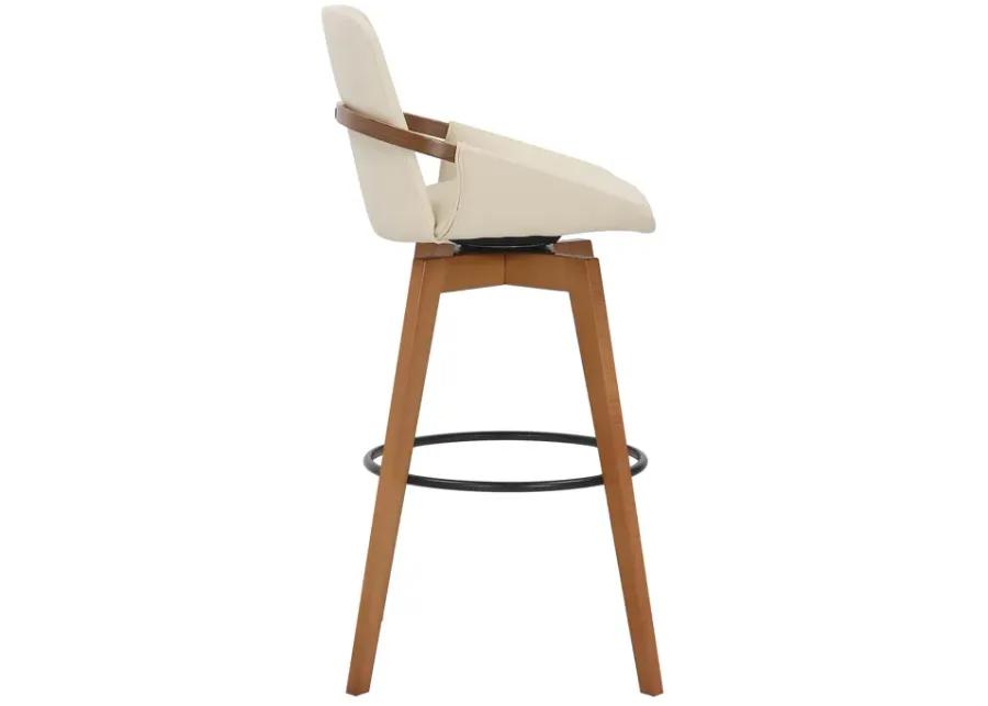 Baylor 30" Cream Faux Leather and Walnut Wood Swivel Bar Stool