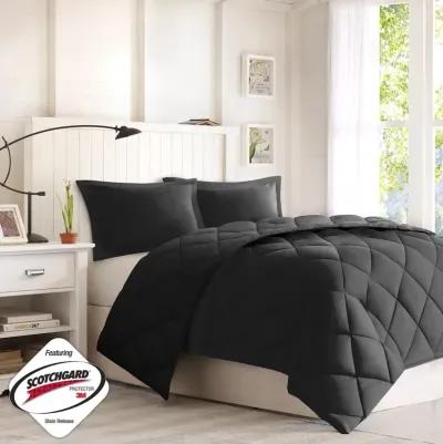 Madison Park Essentials Larkspur Black/Black 3M Scotchgard Diamond Quilting Reversible Down Alternative Comforter Set