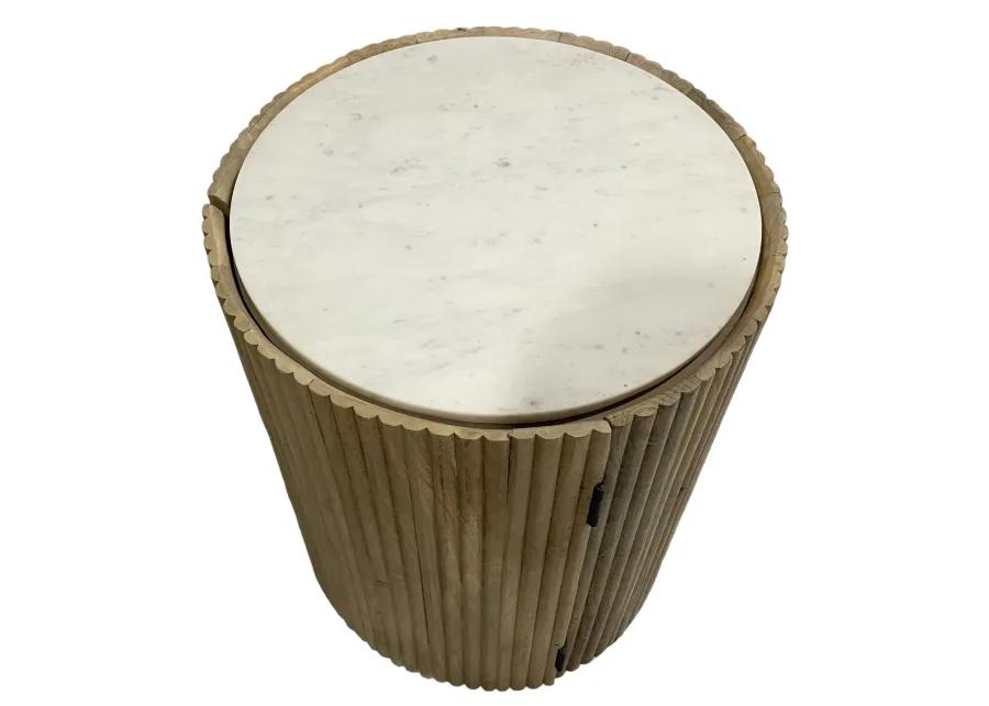 20" Storage Accent Table Marble Top, White/natural