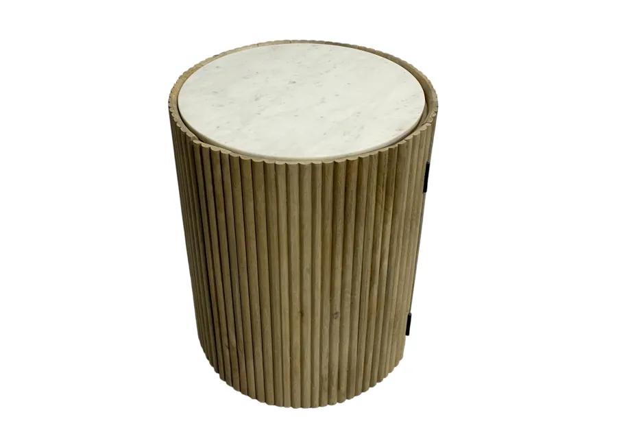 20" Storage Accent Table Marble Top, White/natural