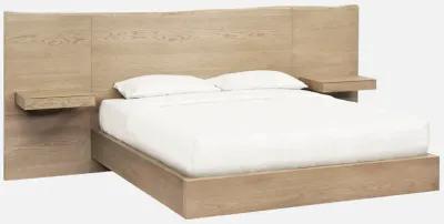 One Coastal Modern California King-size Live Edge Wall Bed with Floating Nightstands in Bisque