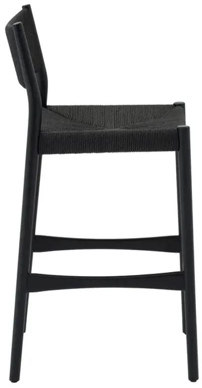 Erie Black Woven Paper Cord and Wood Counter Stool