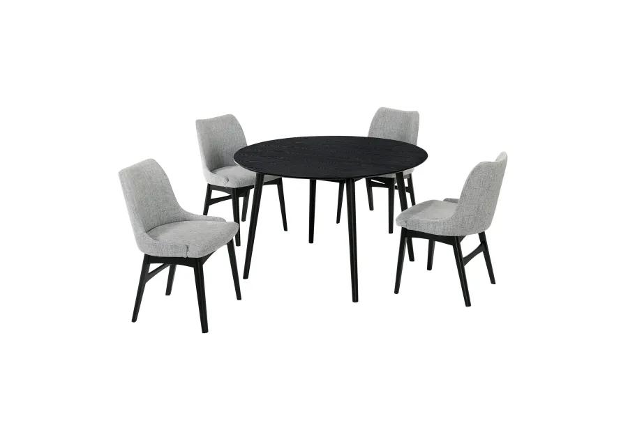 Arcadia and Azalea 48" Round Grey and Black Wood 5 Piece Dining Set