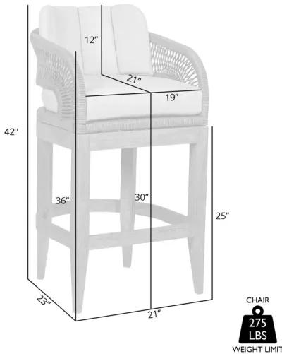 Orbit Outdoor Patio 30" Bar Stool in Weathered Eucalyptus Wood with Gray Rope and Taupe Olefin Cushions