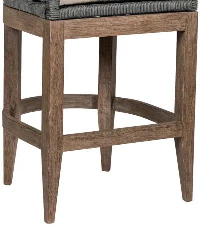 Orbit Outdoor Patio 30" Bar Stool in Weathered Eucalyptus Wood with Gray Rope and Taupe Olefin Cushions