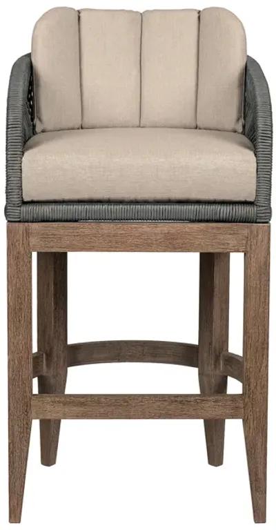 Orbit Outdoor Patio 30" Bar Stool in Weathered Eucalyptus Wood with Gray Rope and Taupe Olefin Cushions