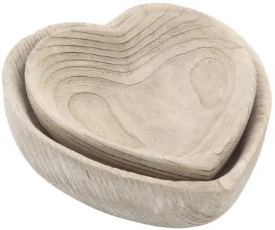 Wood - Set of 2 9/10" Heart Bowls