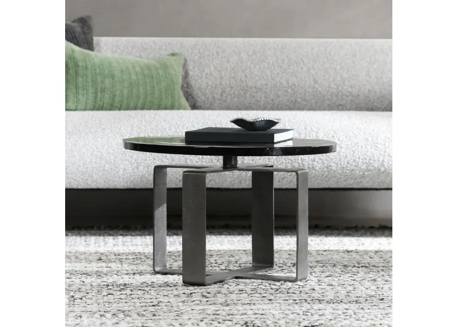 Keith 28" Industrial Glass Black Coffee Table