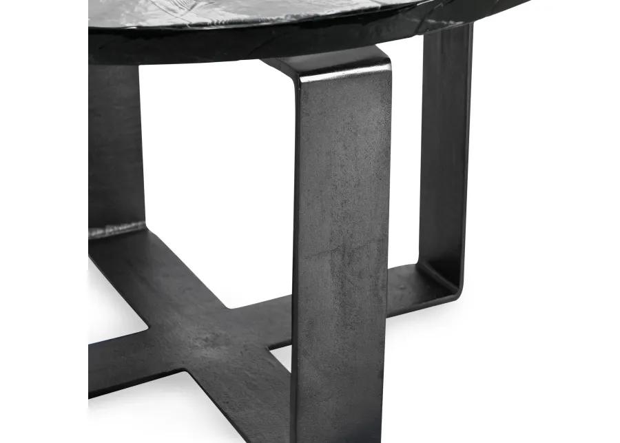 Keith 28" Industrial Glass Black Coffee Table