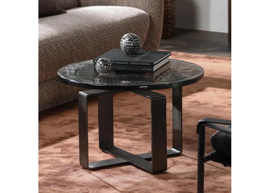 Keith 28" Industrial Glass Black Coffee Table