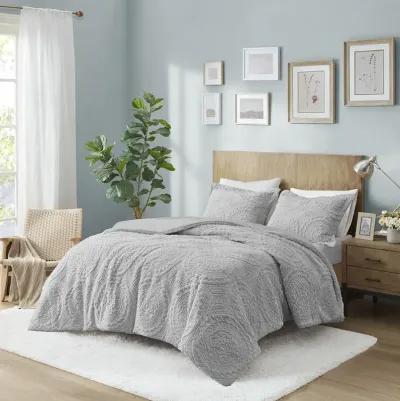 Madison Park Arya Grey Embroidered Medallion Faux Fur Ultra Plush Comforter Mini Set