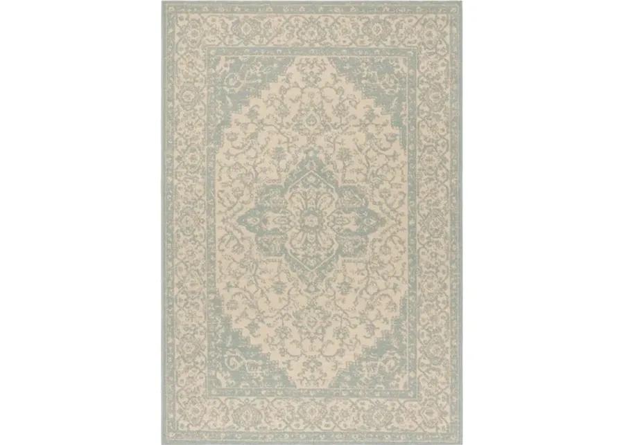 LINDEN 137 Collection LND137L-5 Cream / Aqua 5'-3" X 7'-6"