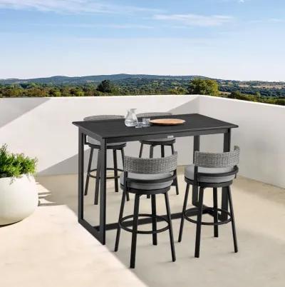 Encinitas Outdoor Patio Swivel Bar Stool in Aluminum and Wicker with Grey Cushions