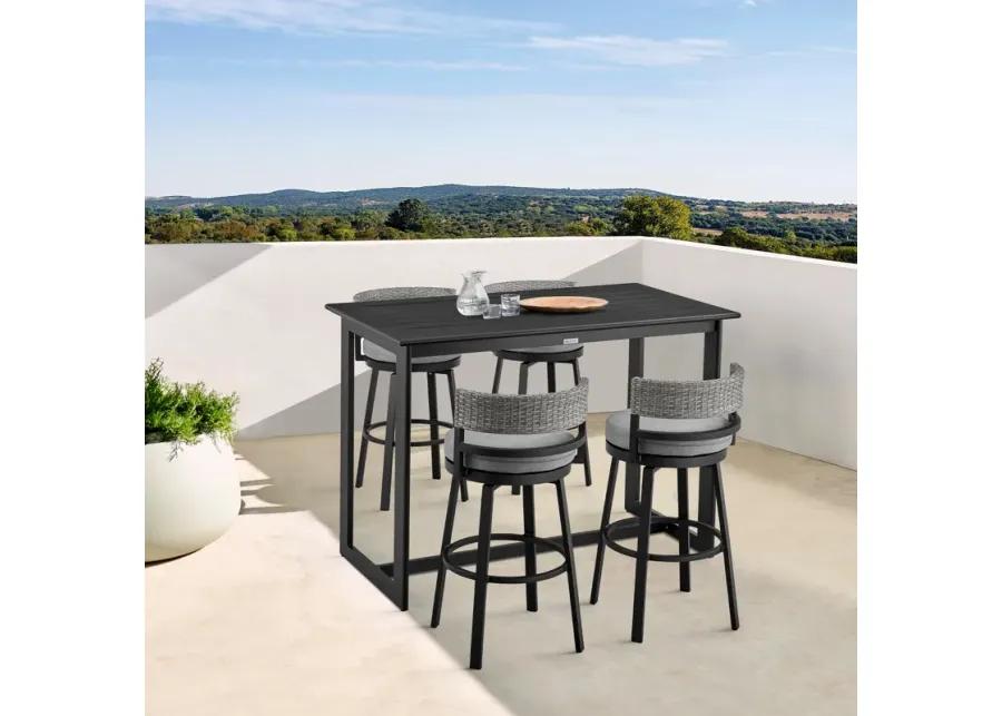 Encinitas Outdoor Patio Swivel Bar Stool in Aluminum and Wicker with Grey Cushions