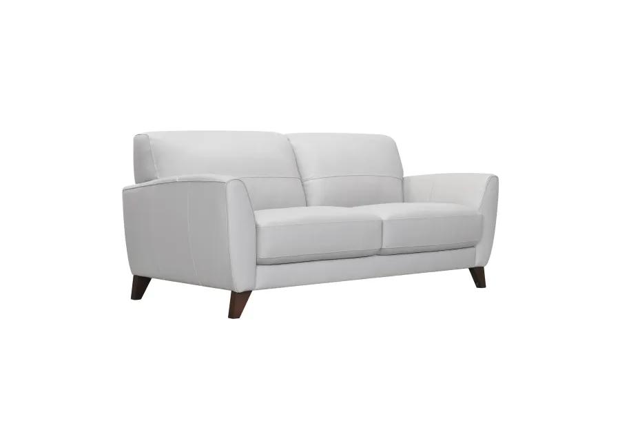 Jedd Contemporary Sofa in Genuine Dove Gray Leather with Brown Wood Legs