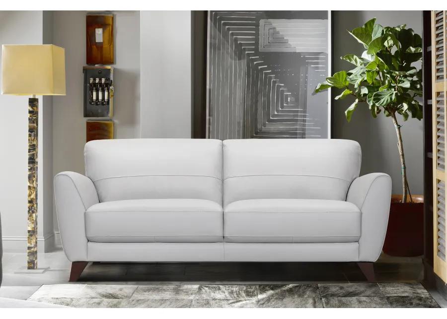 Jedd Contemporary Sofa in Genuine Dove Gray Leather with Brown Wood Legs