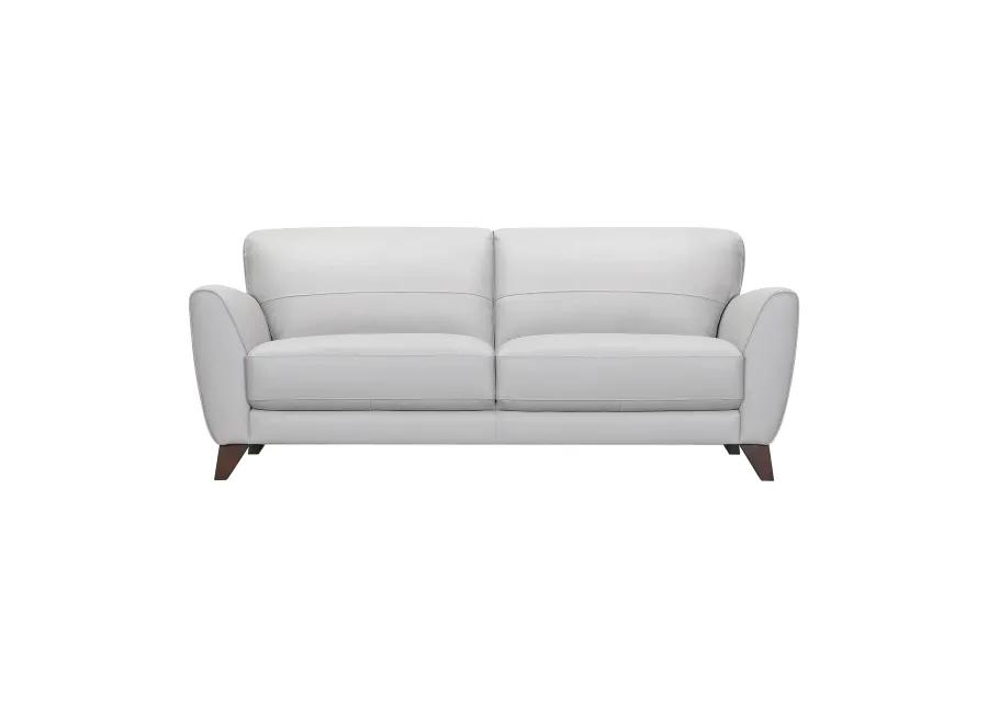 Jedd Contemporary Sofa in Genuine Dove Gray Leather with Brown Wood Legs