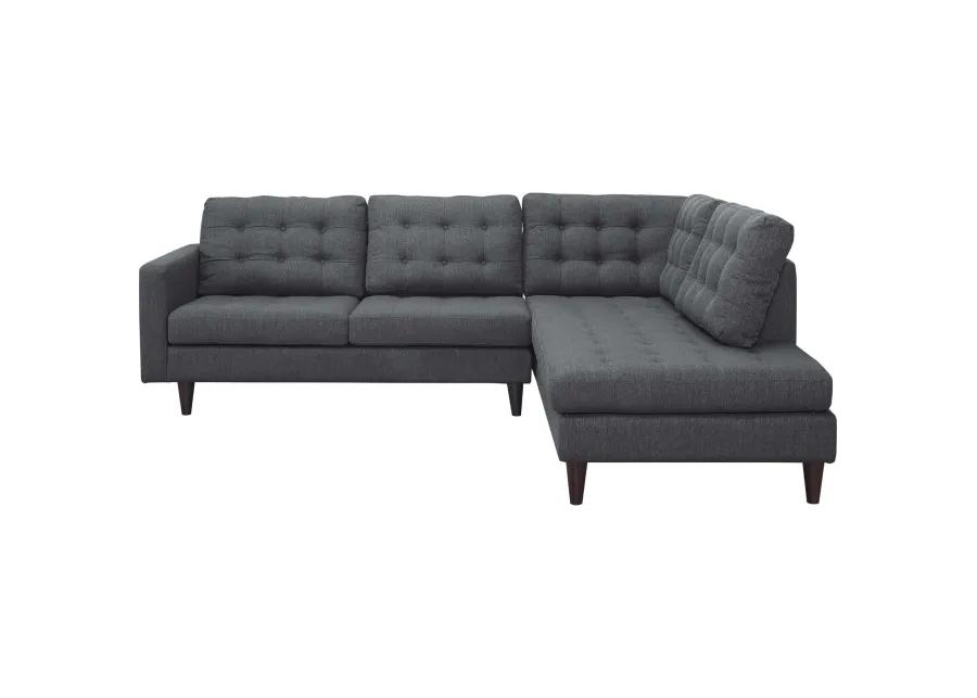 Empress 2 Piece Upholstered Fabric Right Facing Bumper Sectional