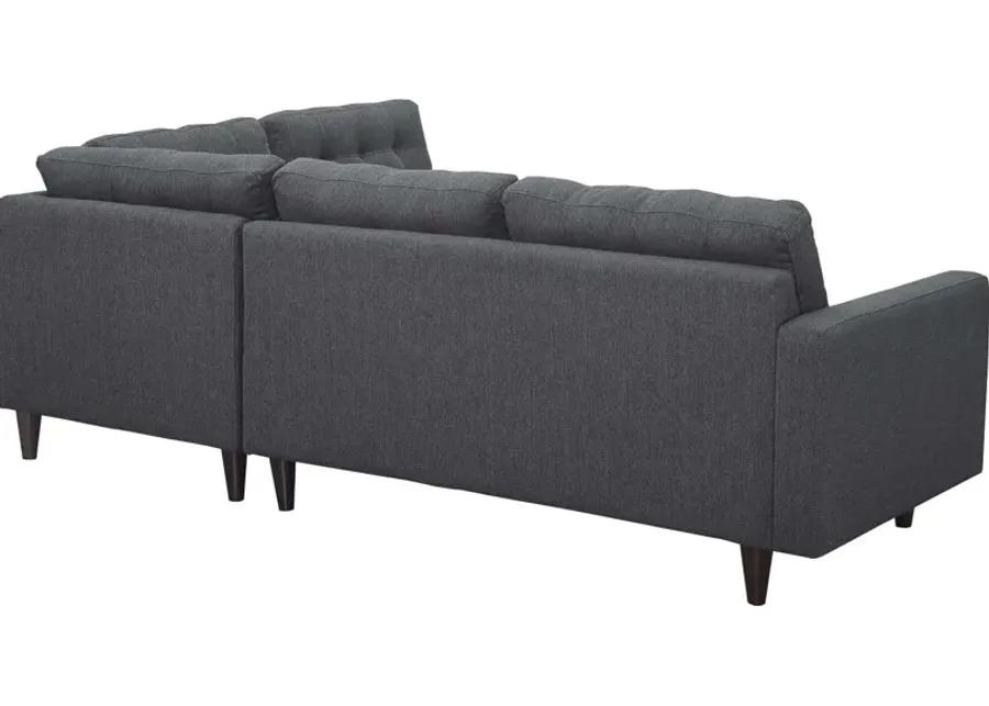 Empress 2 Piece Upholstered Fabric Right Facing Bumper Sectional