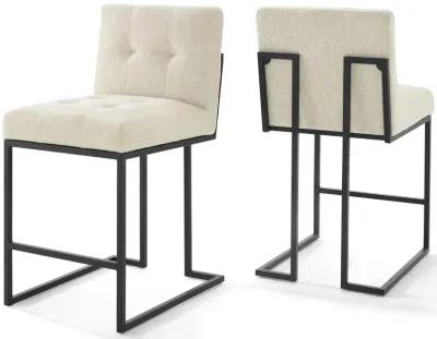 Privy Black Stainless Steel Upholstered Fabric Counter Stool Set of 2