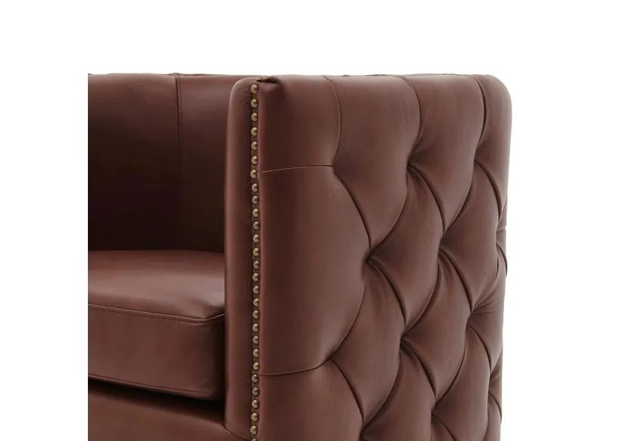 leslie top grain leather swivel tufted accent arm chair, garrett brown