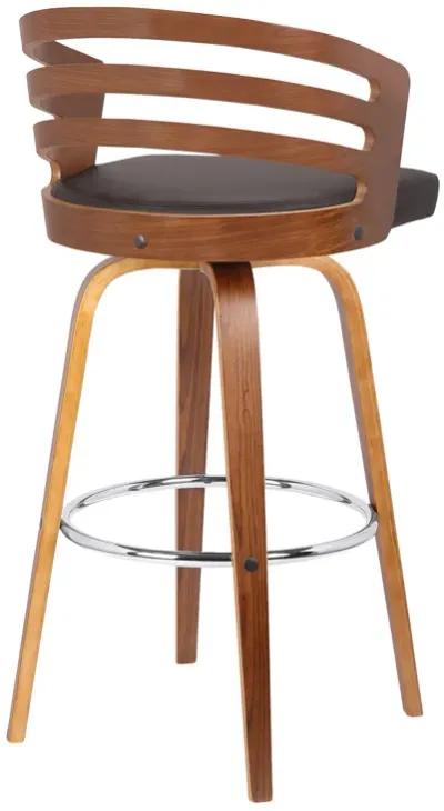 Jayden 26" Counter Height Swivel Brown Faux Leather and Walnut Wood Bar Stool