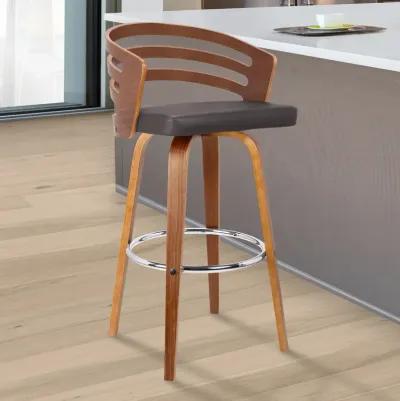 Jayden 26" Counter Height Swivel Brown Faux Leather and Walnut Wood Bar Stool