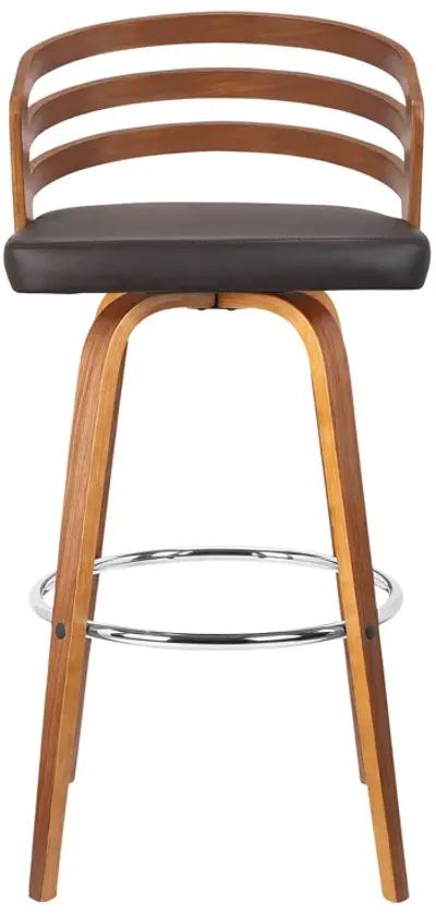 Jayden 26" Counter Height Swivel Brown Faux Leather and Walnut Wood Bar Stool