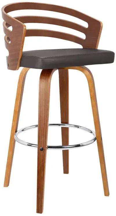 Jayden 26" Counter Height Swivel Brown Faux Leather and Walnut Wood Bar Stool