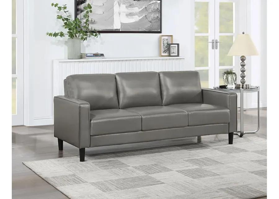 Ruth Upholstered Track Arm Faux Leather Sofa Grey