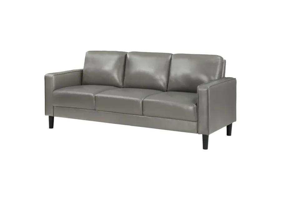 Ruth Upholstered Track Arm Faux Leather Sofa Grey