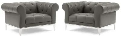 Idyll Tufted Upholstered Leather Armchair Set of 2