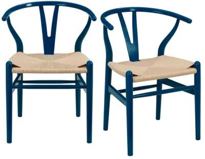 Evelina Side Chair in Midnight Blue and Natural Rush Seat - Set of 2