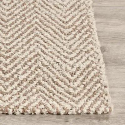 Herringbone 10'x14' Hand Spun Wool Blend Chenille Ivory Area Accent Rug