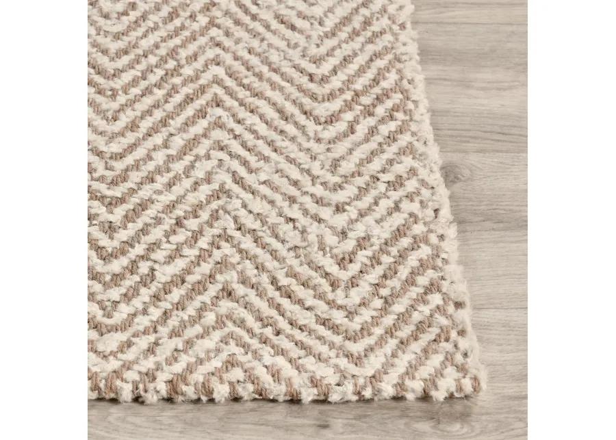 Herringbone 10'x14' Hand Spun Wool Blend Chenille Ivory Area Accent Rug