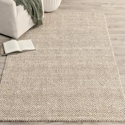 Herringbone 10'x14' Hand Spun Wool Blend Chenille Ivory Area Accent Rug